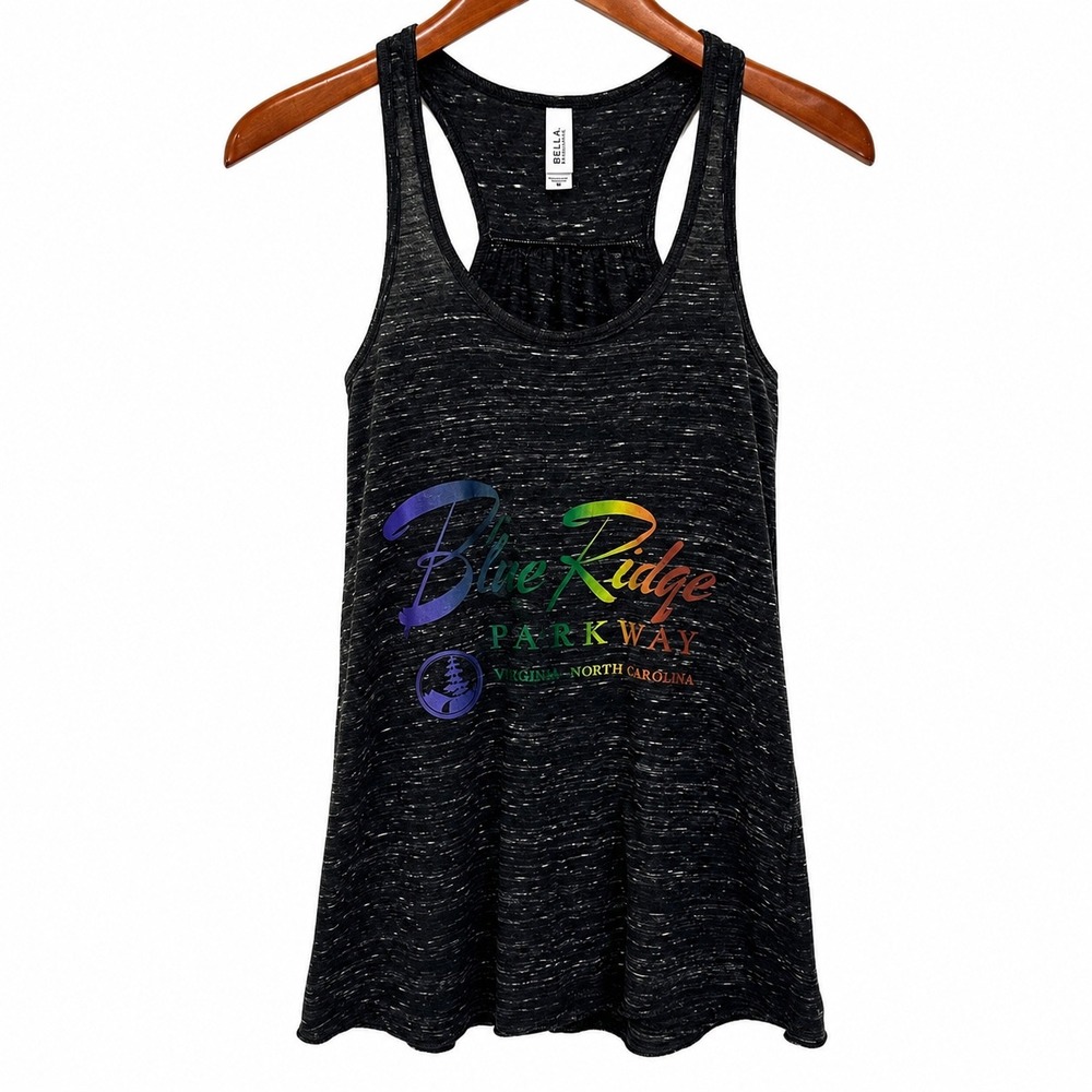 Bella Canvas Blue Ridge Parkway Rainbow Graphic Tank Top Charcoal Space Dye M